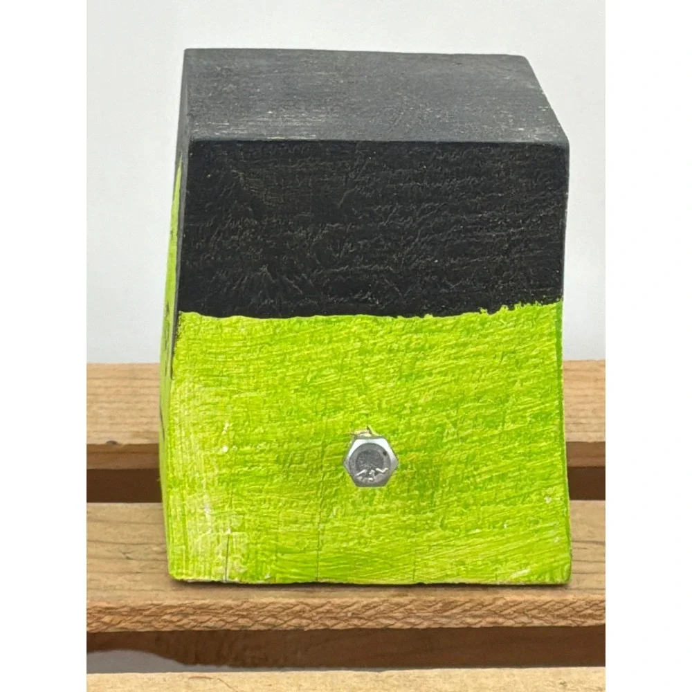 Handmade Wooden Frankenstein Block Halloween Decor Rustic Monster Figurine Green